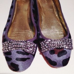 Boden Leopard Pony Hair Jeweled Gray Ballet Flats | 39